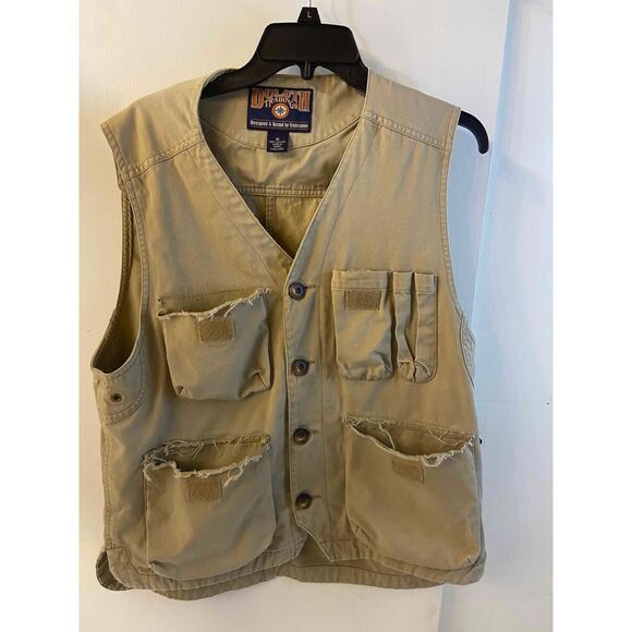 Duluth Trading Company cargo fishing vest khaki distressed used medium - Picture 1 of 9